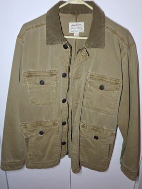 Lucky Brand Olive Green Cotton Field Jacket with Corduroy Collar